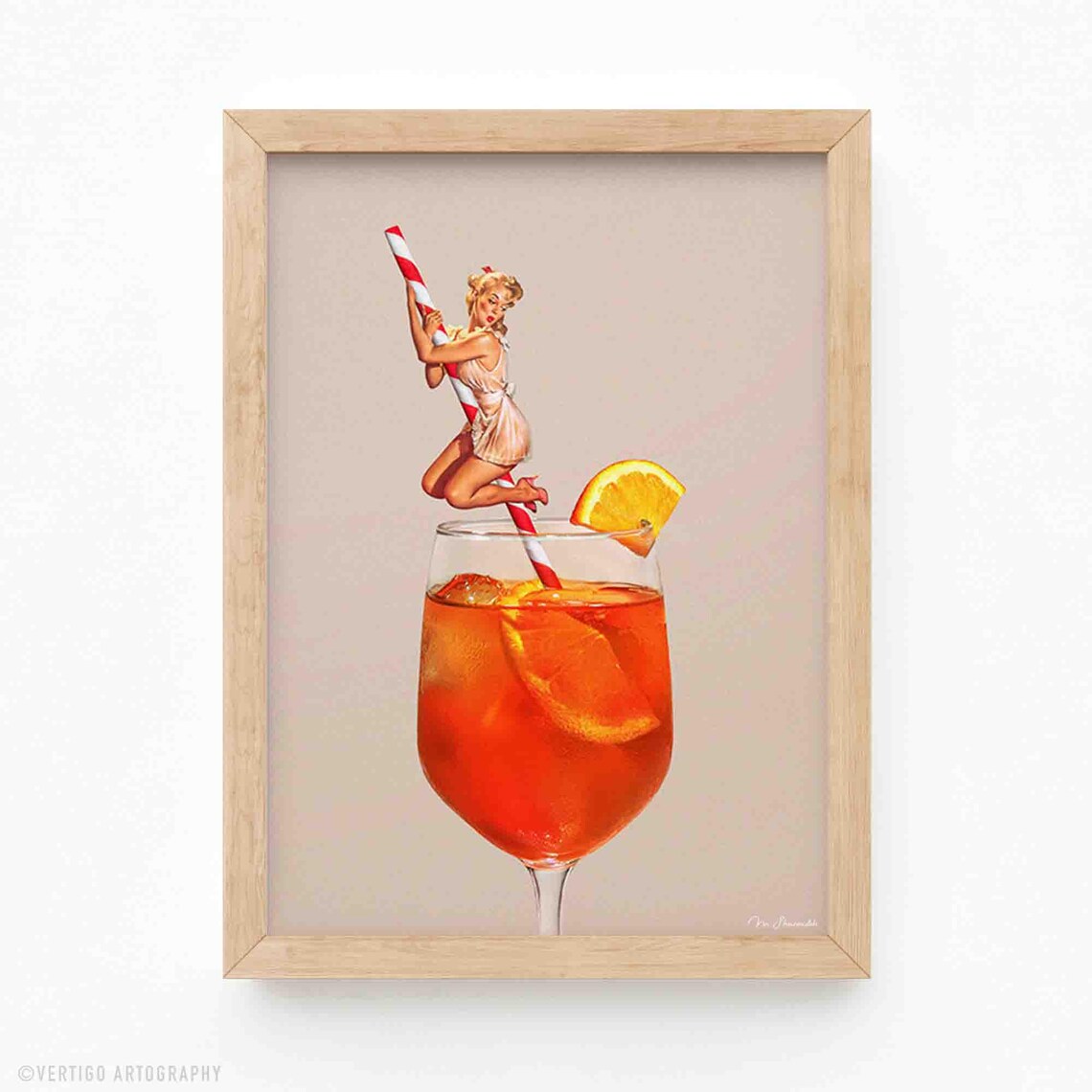 Retro Aperol Spritz Cocktail Art Print Pin Up Girl Summer Decor