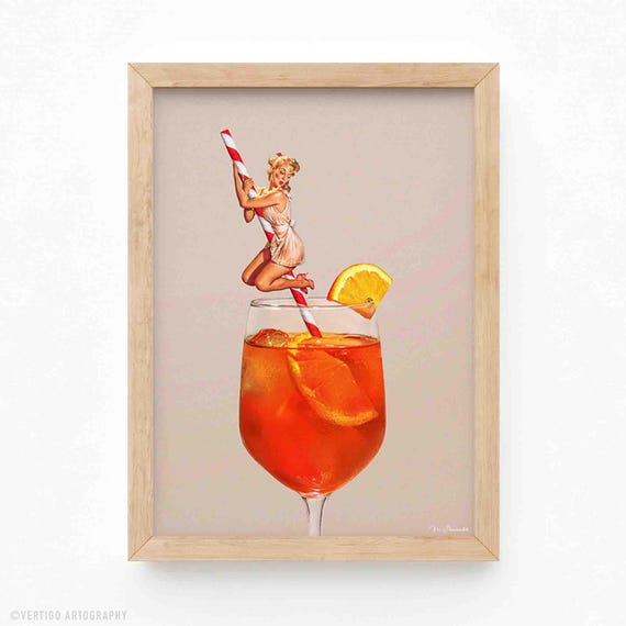 Retro Orange Spritz Cocktail Print 1950s Burlesque Bar Art