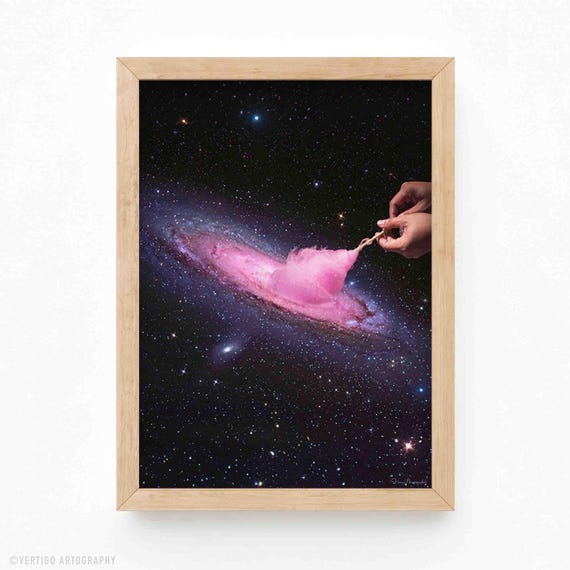 Cosmic Cotton Candy Surreal Space Collage Art Print