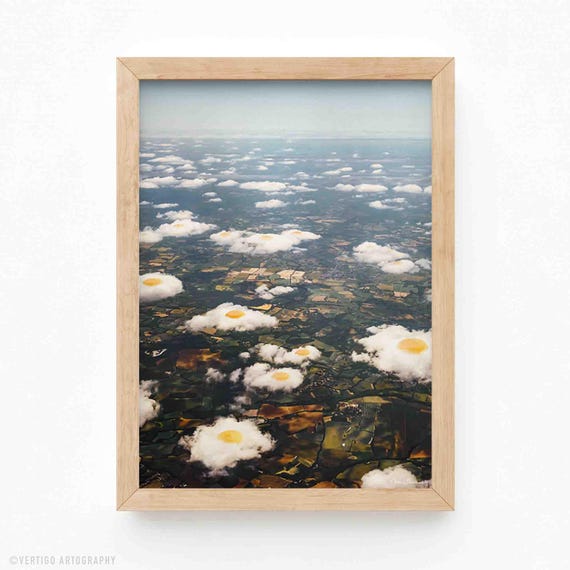 Surreal Fried Egg Cloud Art Print, Whimsical Kitchen Decor