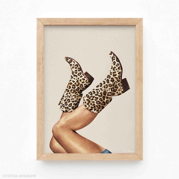 Leopard Cowgirl Art Print, Rodeo Wall Decor
