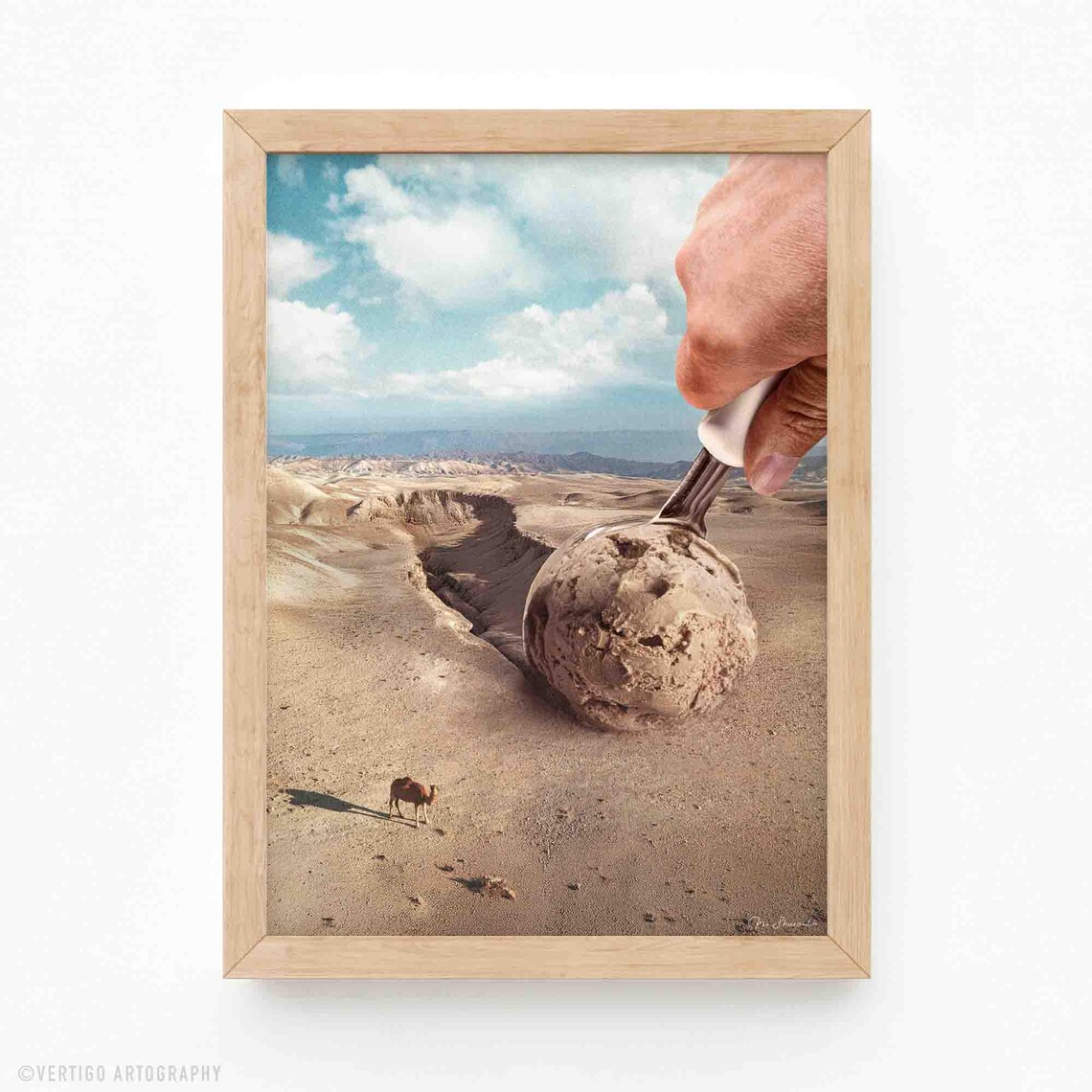 Surreal Desert Ice Cream Scoop Espresso Mirage Retro Collage Art Poster