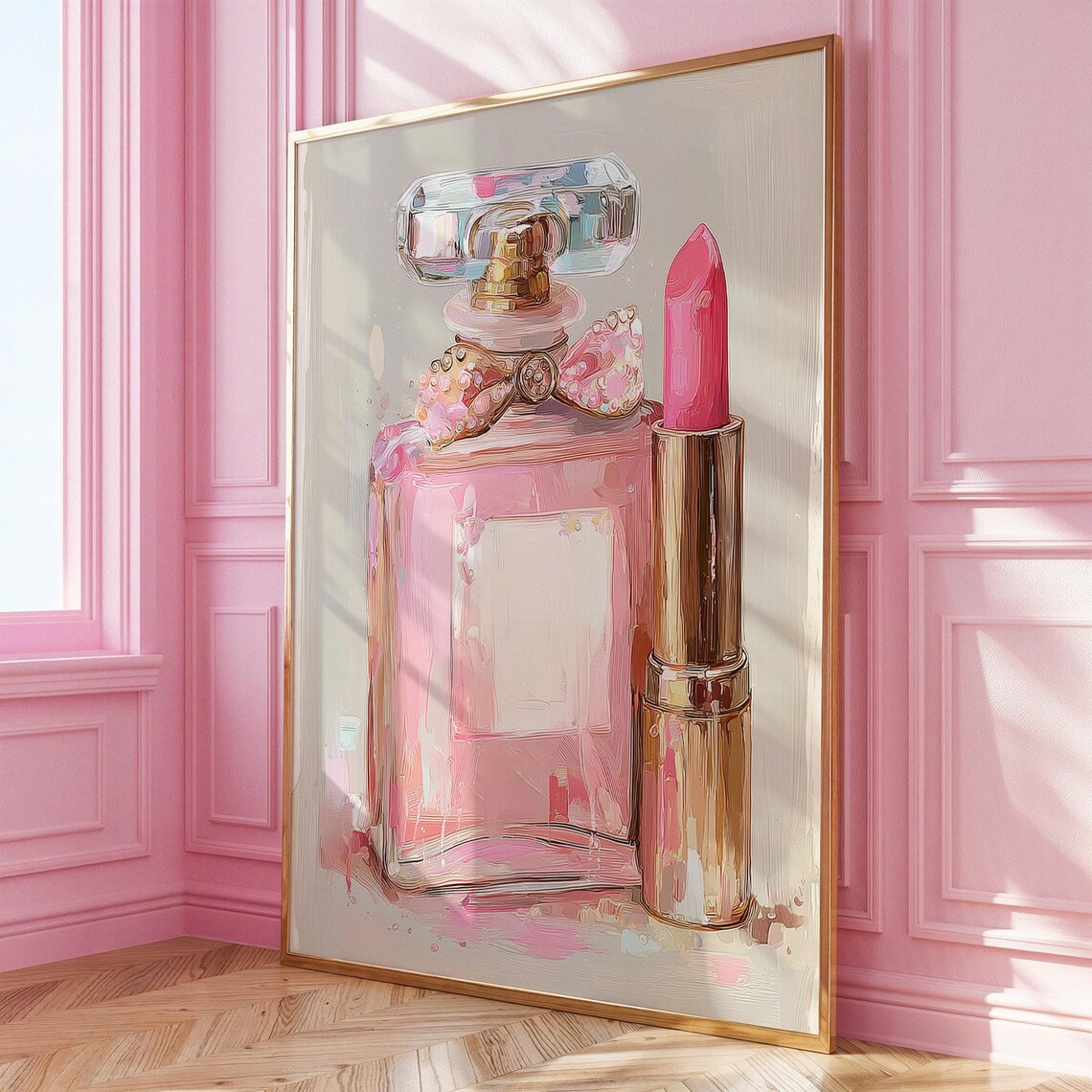 Pink Perfume And Lipstick Vanity Art Print