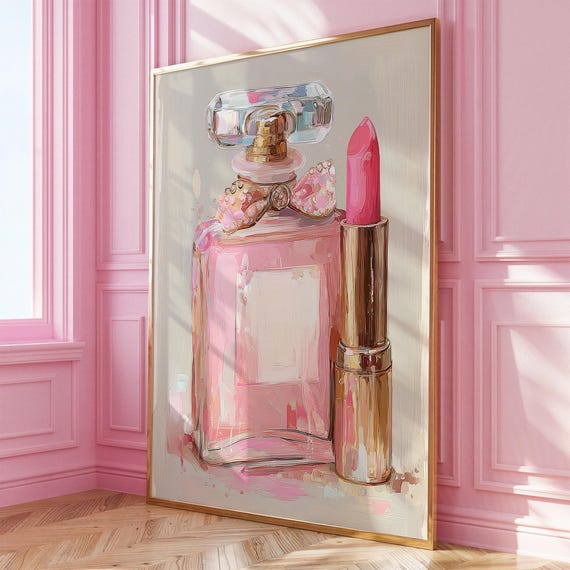 Pink Perfume And Lipstick Vanity Art Print