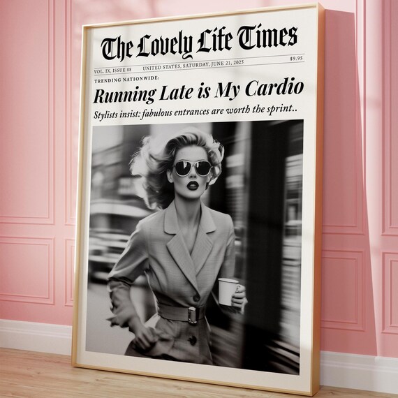 Trendy Girly Newspaper Retro Magazine Bathroom Art Print