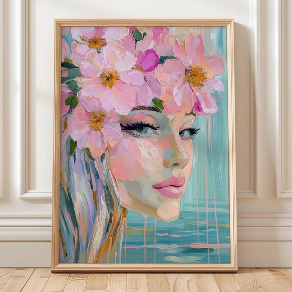 Girl With Flower Crown, Floral Poster