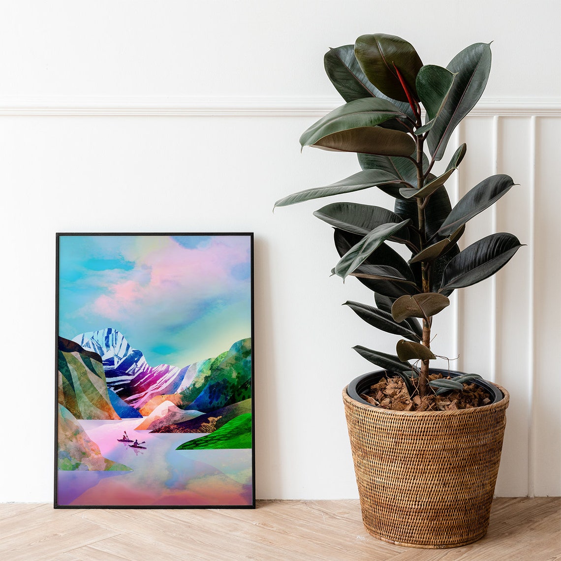 Kayaking Lake and Mountains Art Print - Image 3