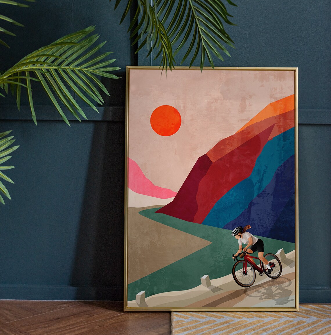 Woman Cyclist Descending, Cycling Art Print - Image 2