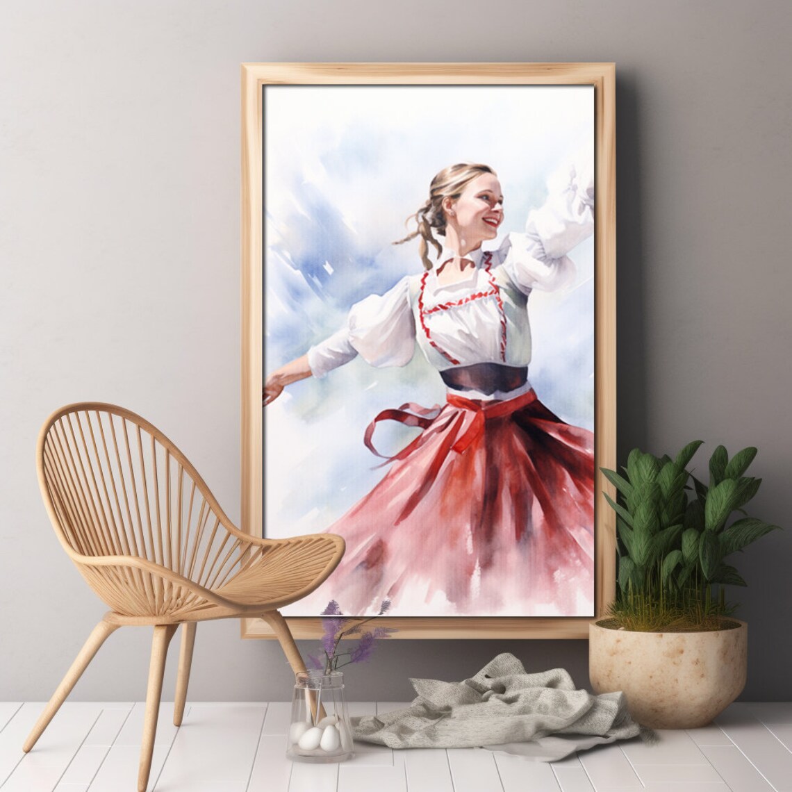 Austrian Folk Dance Girl Watercolor Traditional Costume Poster - Image 4