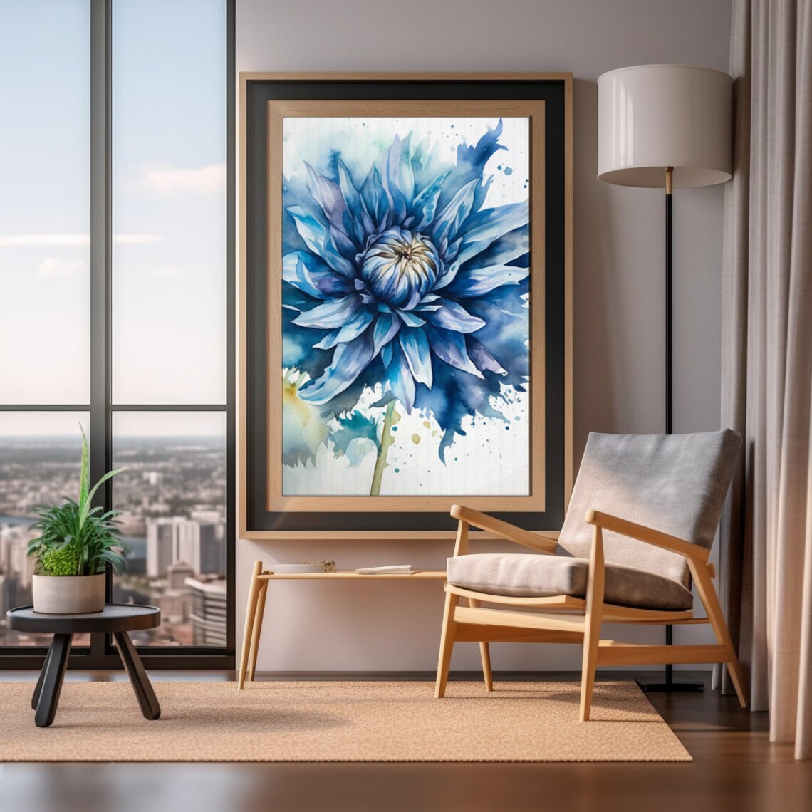 Blue Dahlia Flower Watercolor Abstract Botanical Painting Print - Image 3
