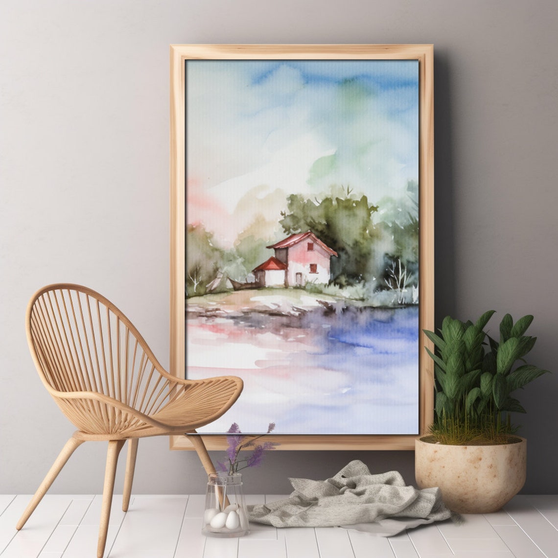 Calm Lake Watercolor, Boho Style - Image 3