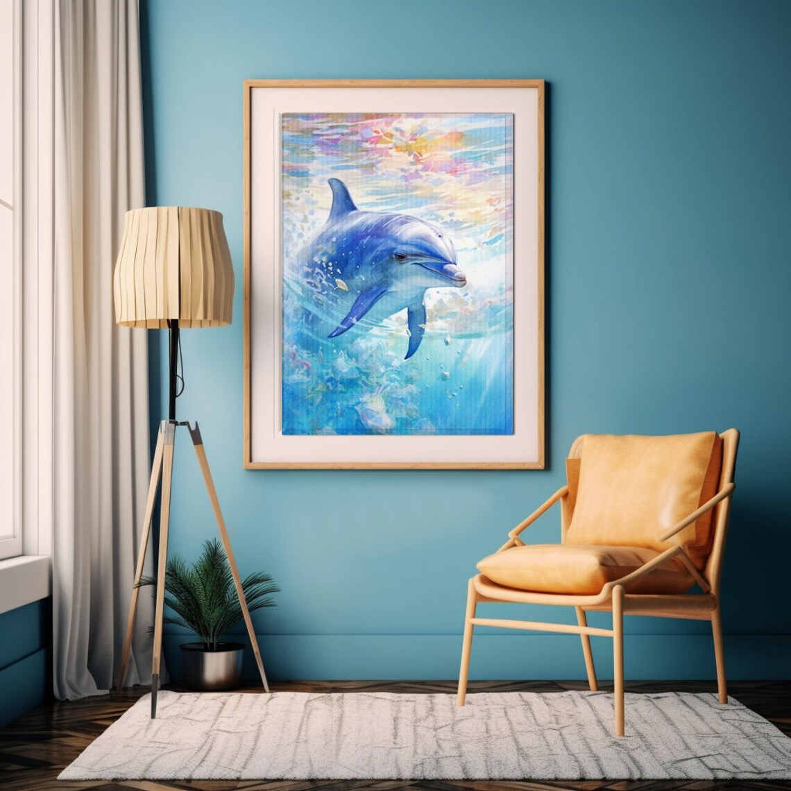 Dolphin Watercolor Art Print, Ocean Wildlife Decor - Image 4