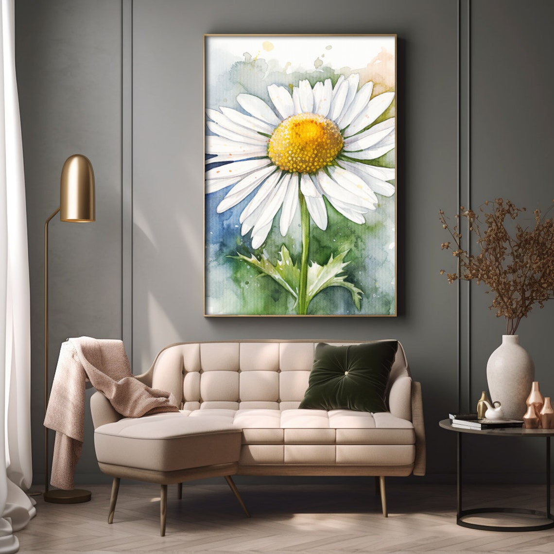 White Daisy Watercolor Flower Yellow Center Botanical Poster - Image 3