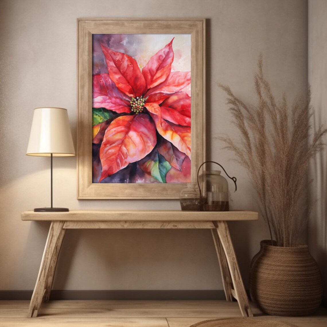 Red Poinsettia Christmas Flower Watercolor Botanical Art Print - Image 4