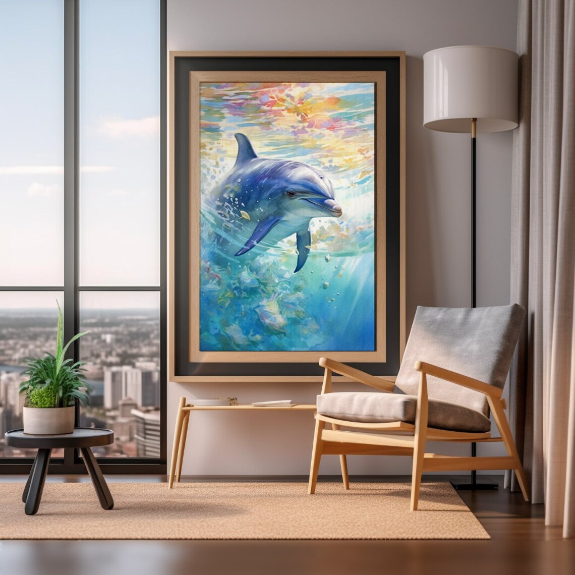 Dolphin Watercolor Art Print, Ocean Wildlife Decor - Image 2