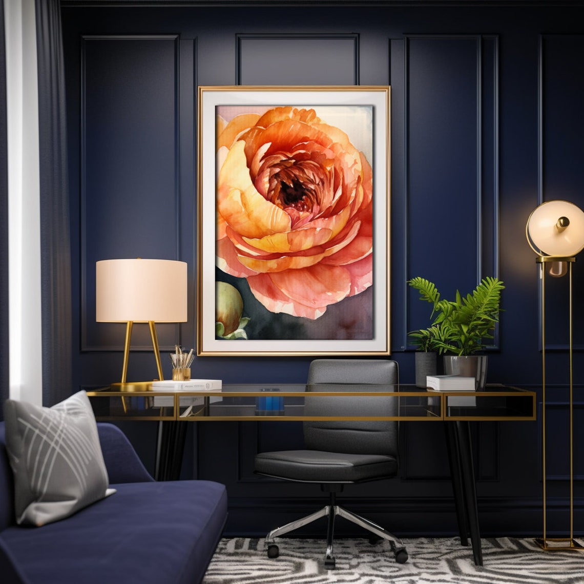 Orange Buttercup Flower Watercolor Close Up Botanical Poster - Image 4