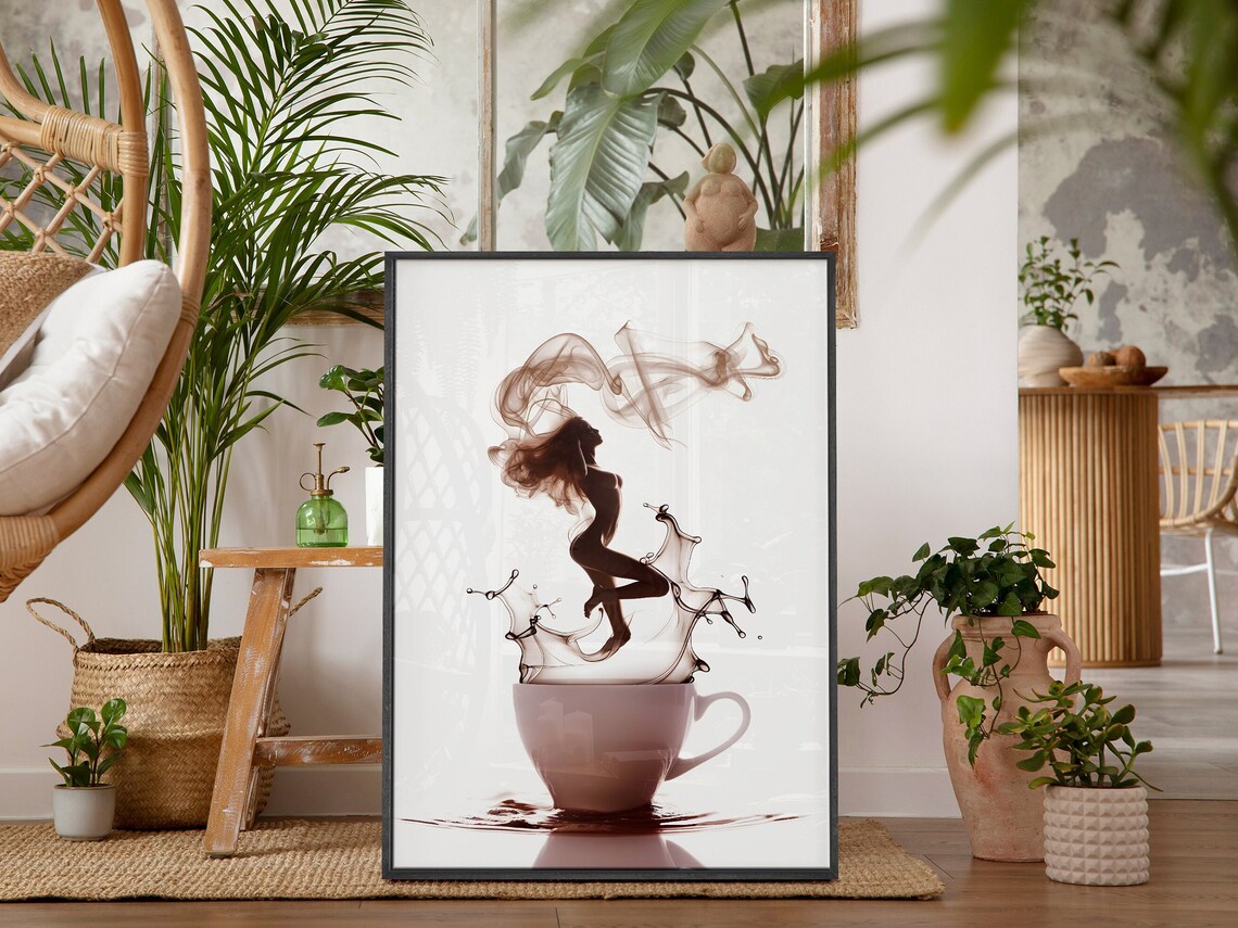 Woman Silhouette Rising From Coffee Splash Steam Body Art Poster - Image 5