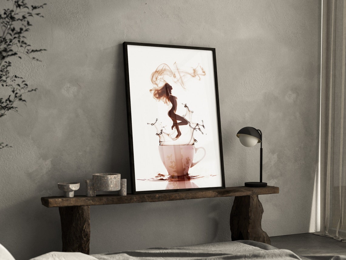 Woman Silhouette Rising From Coffee Splash Steam Body Art Poster - Image 4