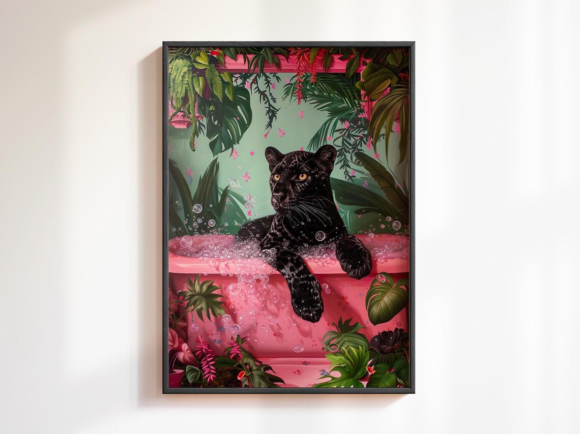 Black Panther In Bathtub Poster, Maximalist Decor - Image 3