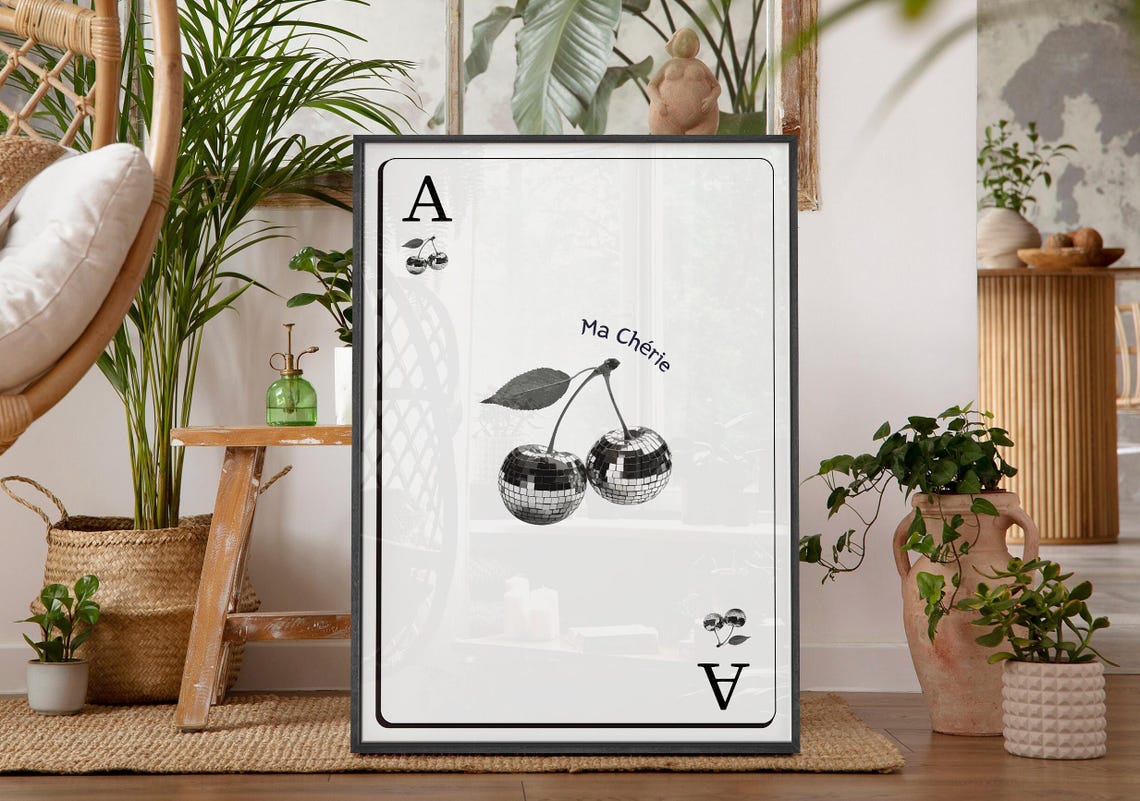 Disco Ball Cherries Ace Card Ma Cherie Retro Playing Card Poster - Image 2
