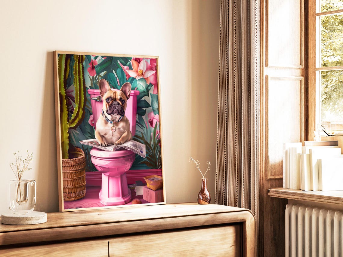 French Bulldog Prints Funny Bathroom Decor Funny Posters Toilet Wall Art Funny Dog Poster Bathroom Wall Art Toilet Prints Dog On Toilet Art - Image 2