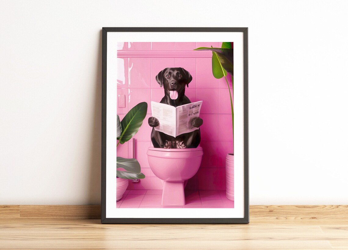 Black Labrador Reading on Toilet Funny Dog Art Print - Image 2