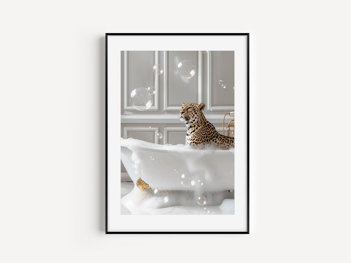 Leopard In Bathtub Art Print, Maximalist Decor - Image 3