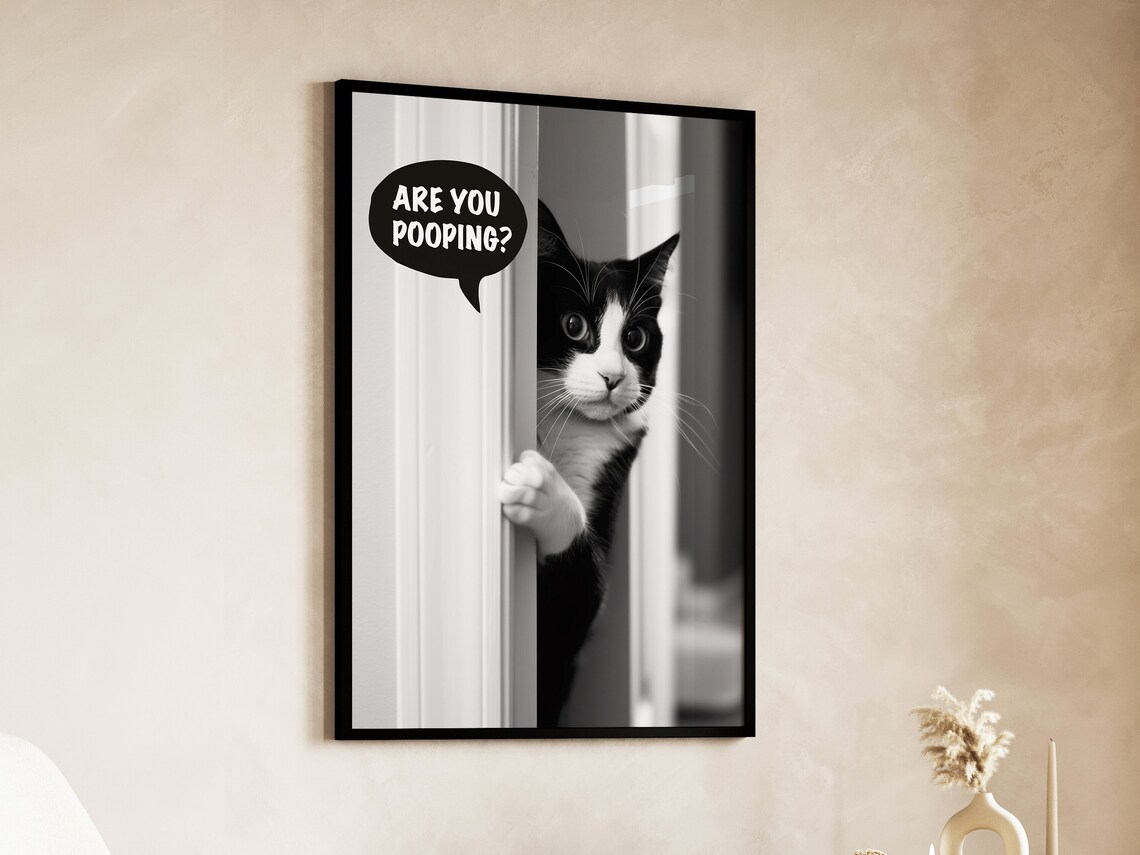 Funny Bathroom Cat Poster, Toilet Humor Art Print - Image 3