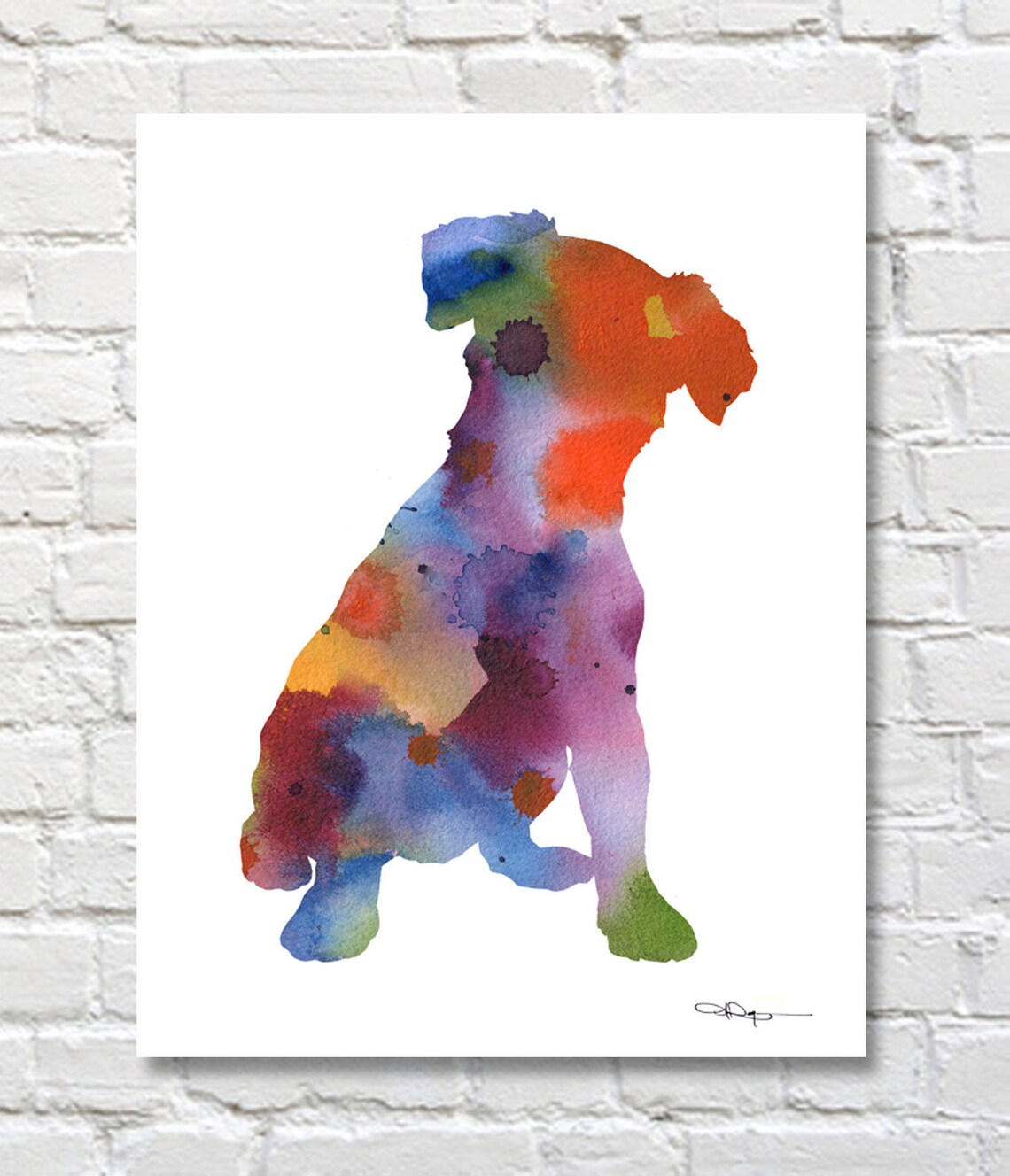 Colorful Watercolor Jack Russell Terrier Sitting Dog Art Print