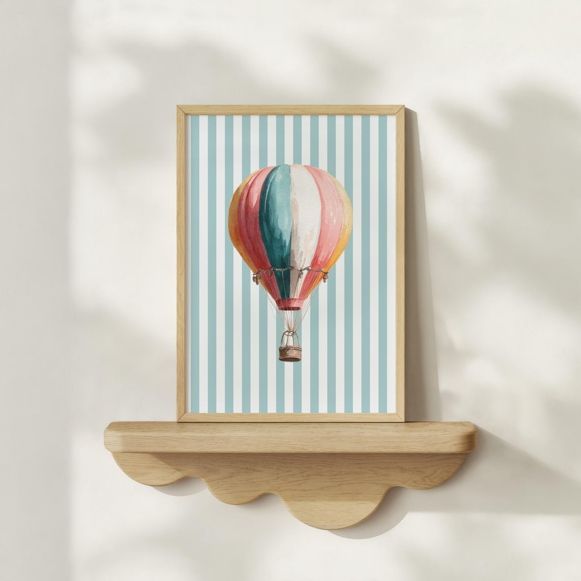 Striped Hot Air Balloon Pink Teal Nursery Adventure Travel Print