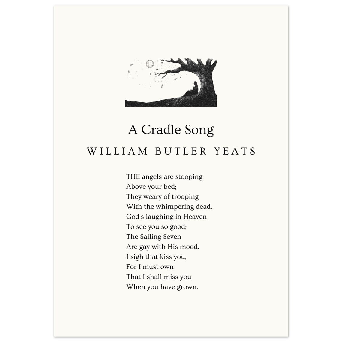 William Butler Yeats A Cradle Song Moonlit Tree Poem Text Poster