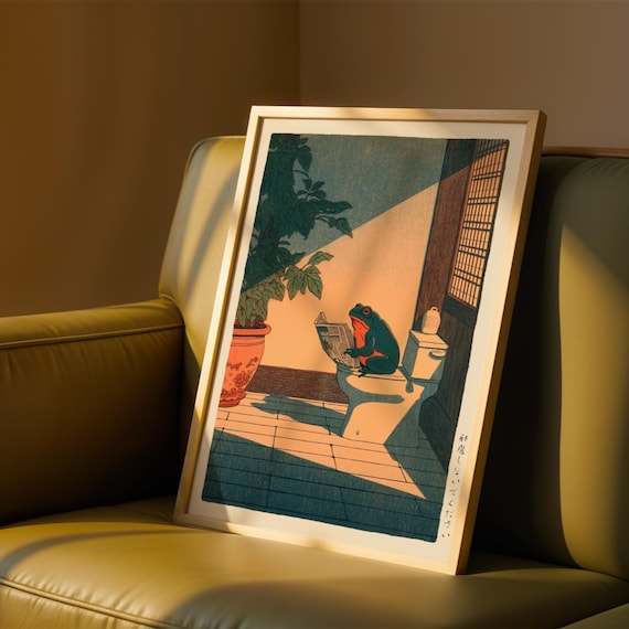 Japanese Frog Print Bathroom Hasui Kawase Art Hiroaki Takahashi Style Wall Funny