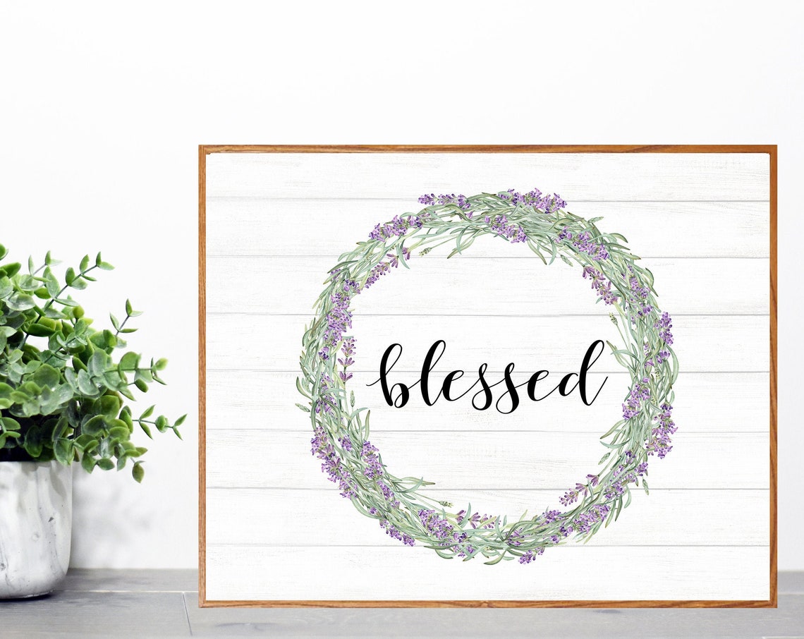 Blessed Lavender Wreath Watercolor Rustic Farmhouse Wall Poster
