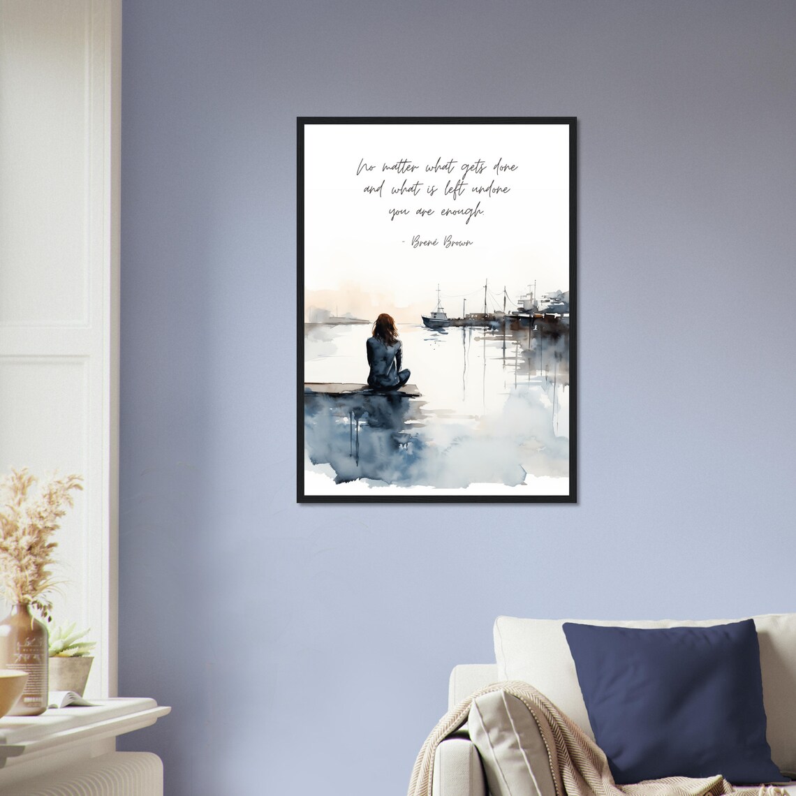 Brene Brown You Are Enough Quote Woman Harbor Dock Watercolor Poster - Image 2