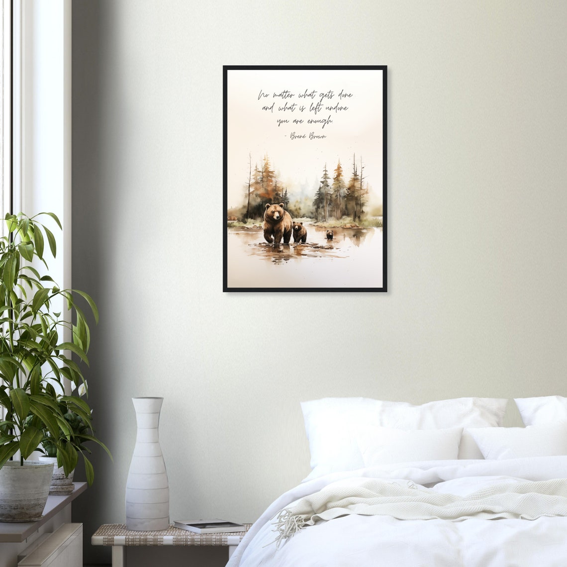 Brene Brown You Are Enough Quote Mother Bear Cubs River Poster - Image 2