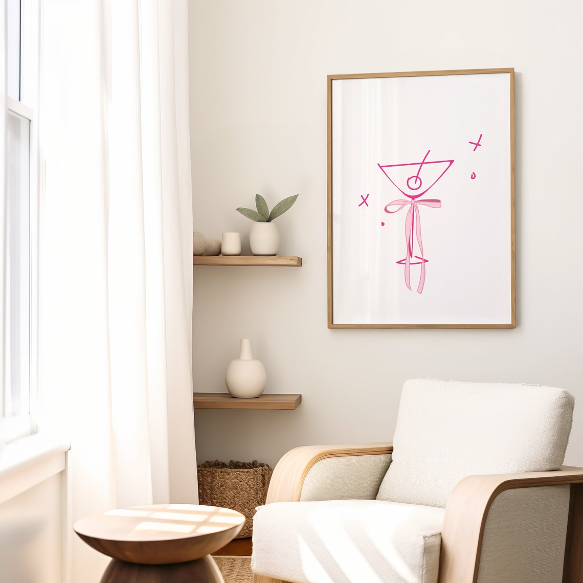 Pink Martini Glass Bow Line Drawing Coquette Bar Cart Poster - Image 2
