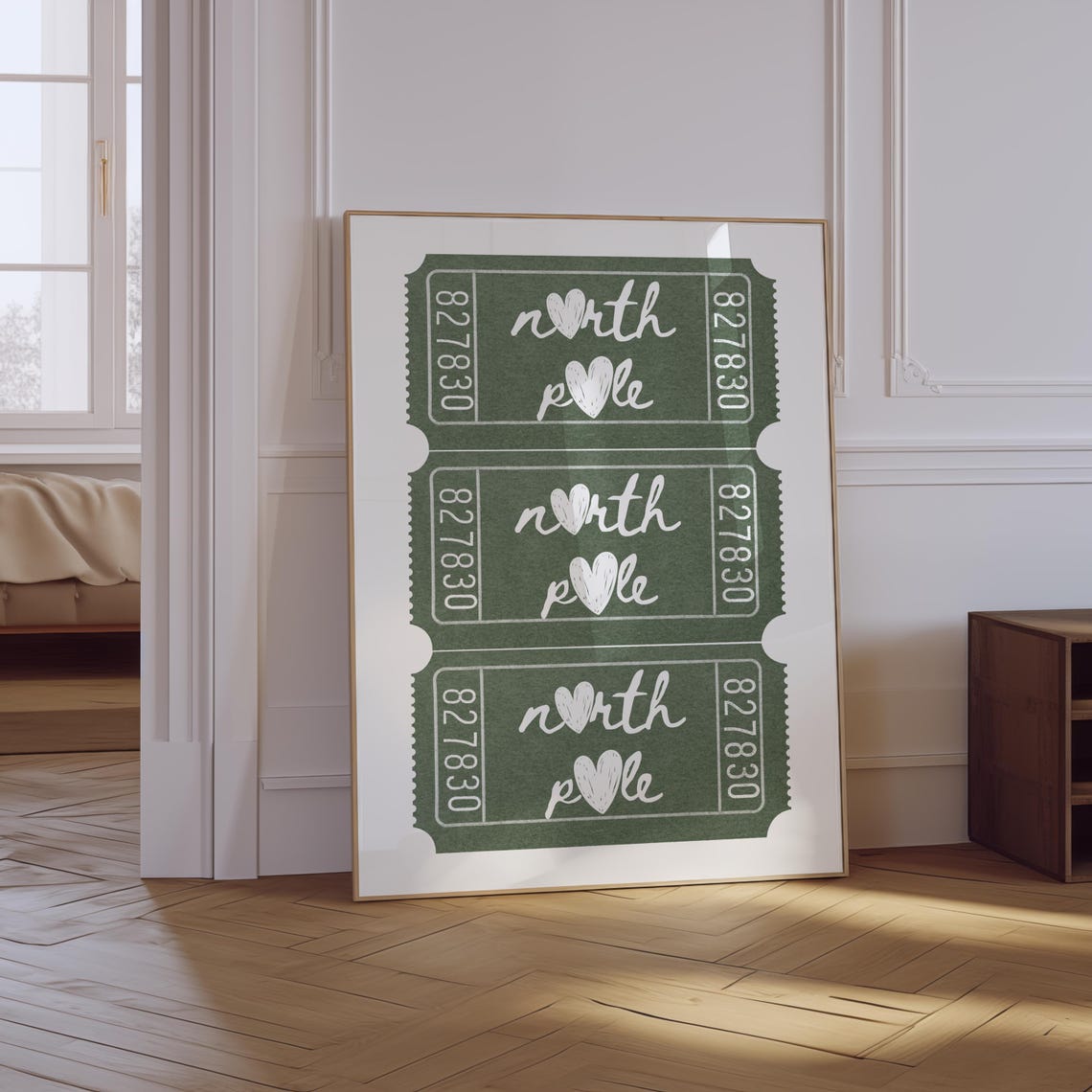 Green North Pole Ticket Retro Christmas Holiday Poster Decor Art - Image 2