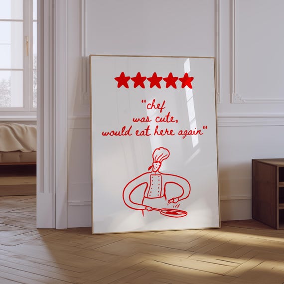 Chef Was Cute Would Eat Here Again Print Aesthetic Kitchen Poster Cooking Art Print Dining Room Poster Modern Kitchen Wall Art