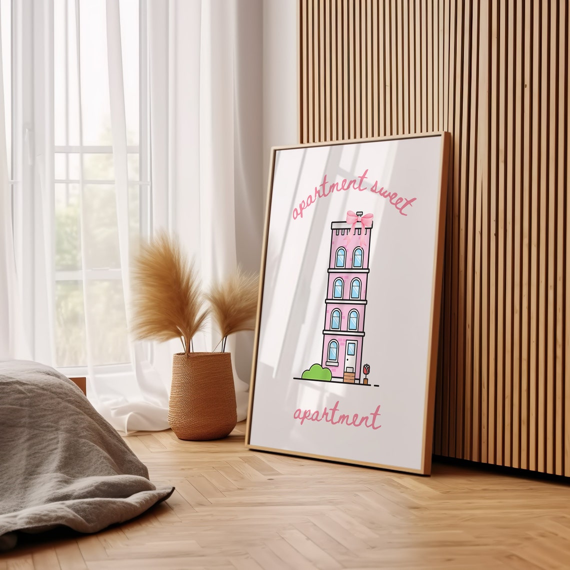 Apartment Sweet Apartment Pink Cartoon Building Coquette Quote Print - Image 3