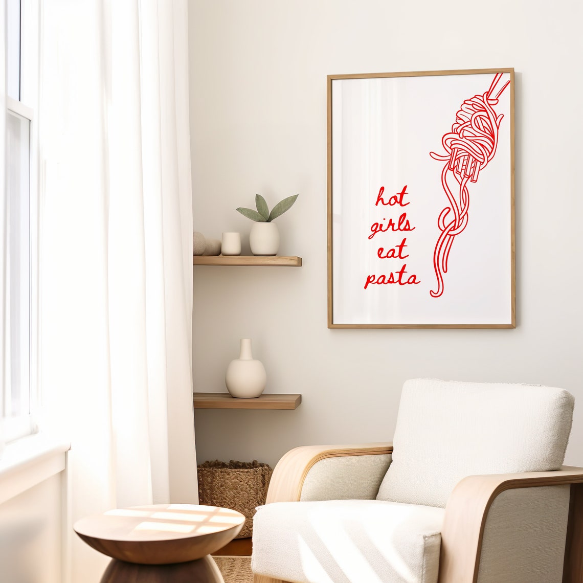 Hot Girls Eat Pasta Red Spaghetti Fork Retro Foodie Kitchen Poster - Image 2