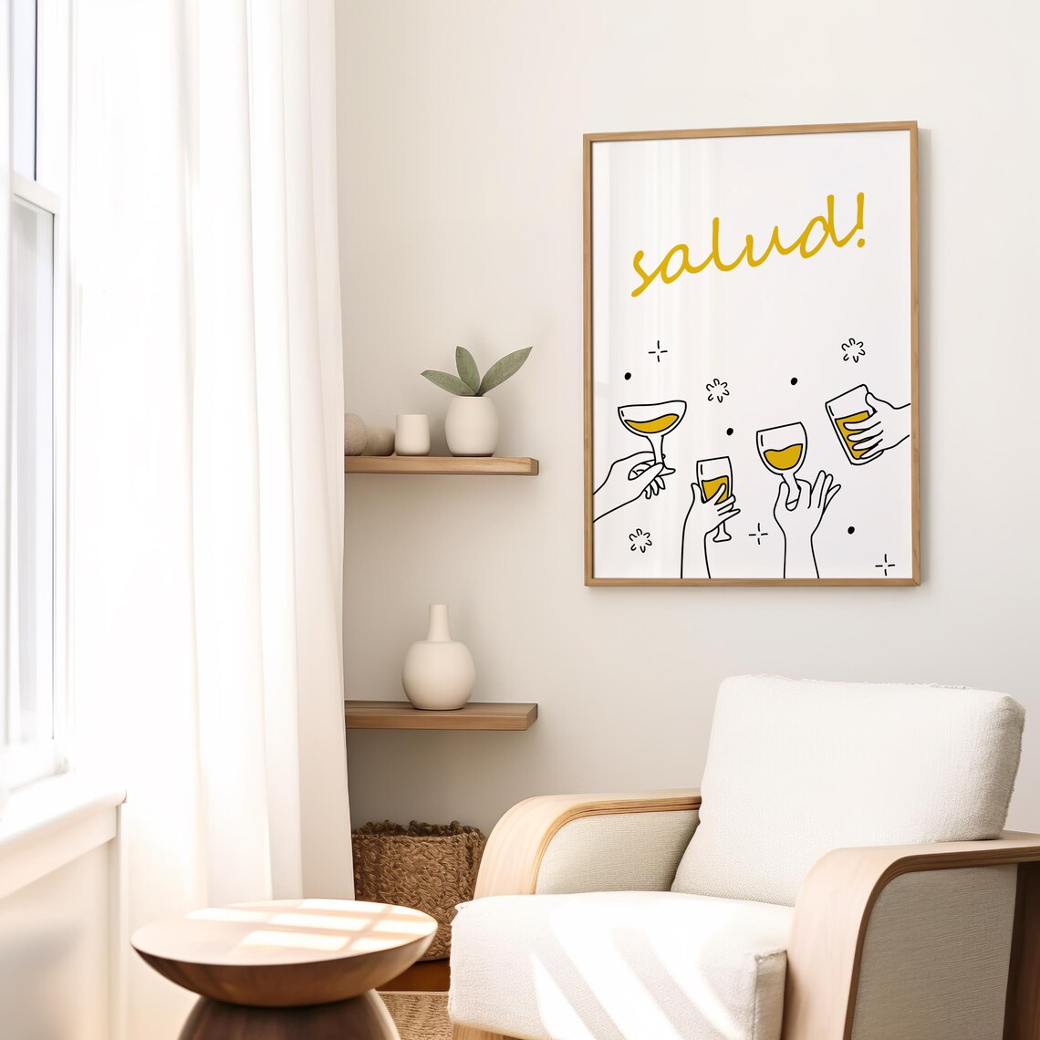 Salud Spanish Toast Cheers Hands Cocktail Glasses Minimalist Bar Cart Poster - Image 2