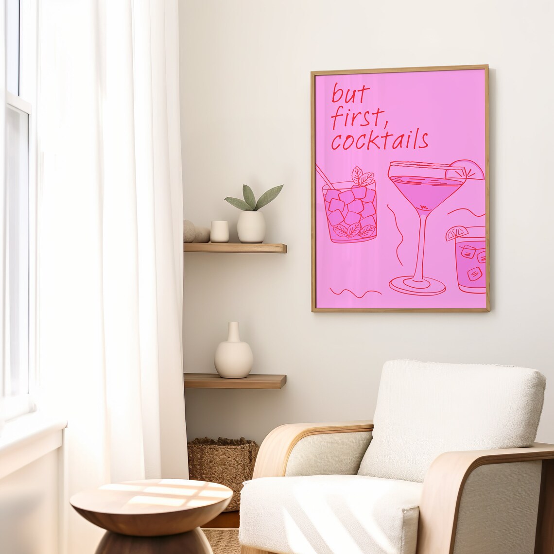 Cocktail Wall Art But First Cocktails Print Trendy Bar Cart Art Minimalist Print Cheers Print Alcohol Print Pink Preppy Bar Cart - Image 2