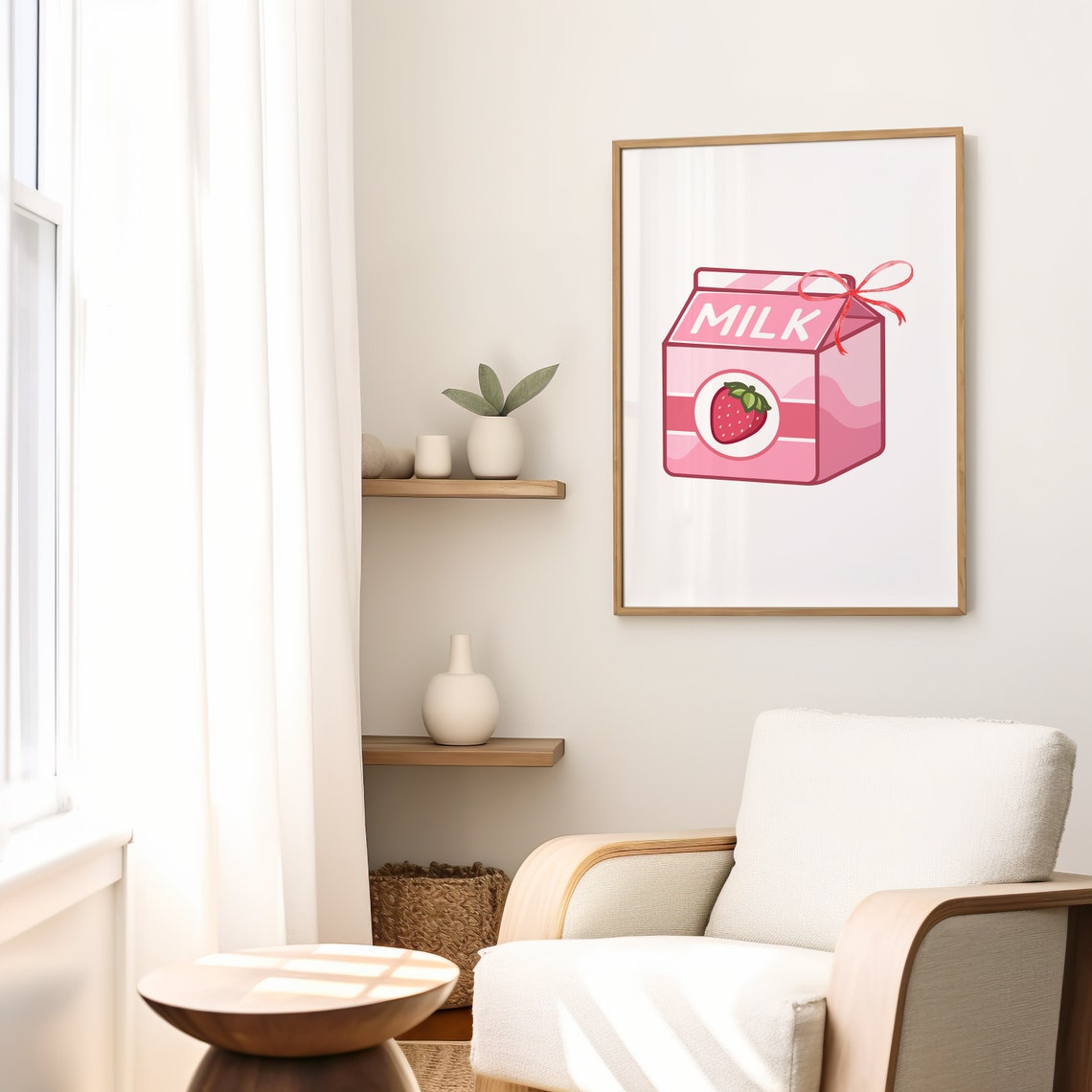 Strawberry Milk Carton Pink Preppy Milk Ribbon Bow Kitchen Poster - Image 2