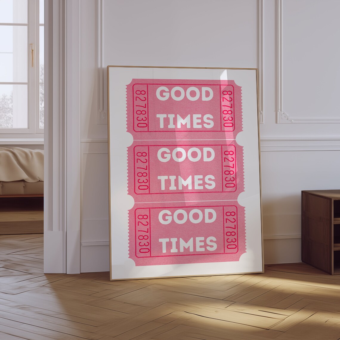 Good Times Pink Retro Ticket Girly Bar Cart Typography Wall Art