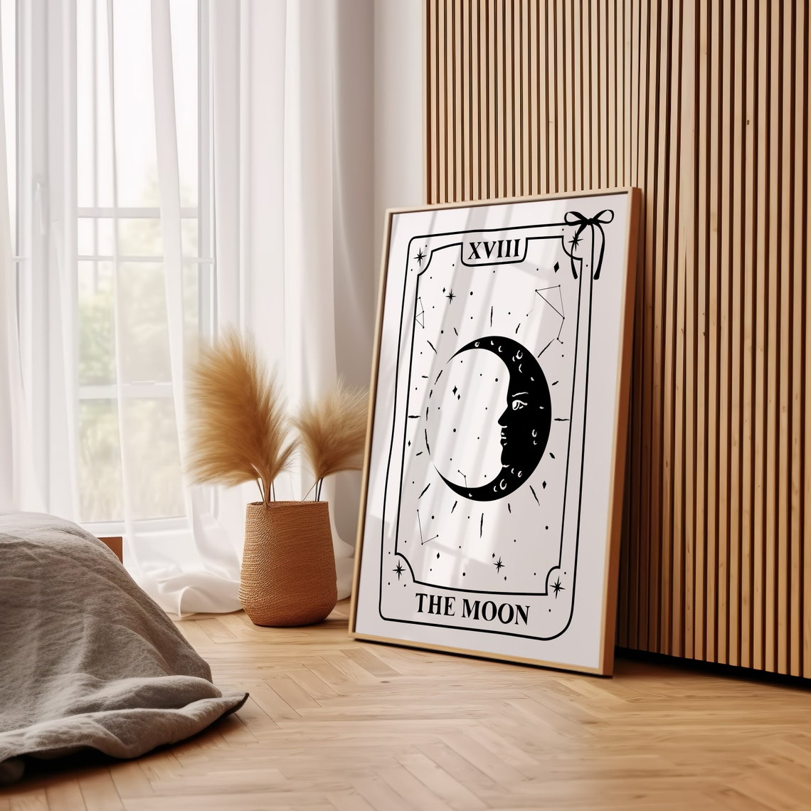 The Moon Tarot Card XVIII Black And White Spiritual Astrology Poster - Image 3