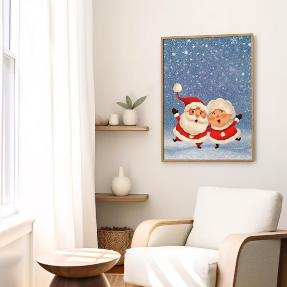 Trendy Christmas Prints Funny Retro Christmas Poster Forest Snowfall In Winter Poster Santa Claus Print Winter Poster