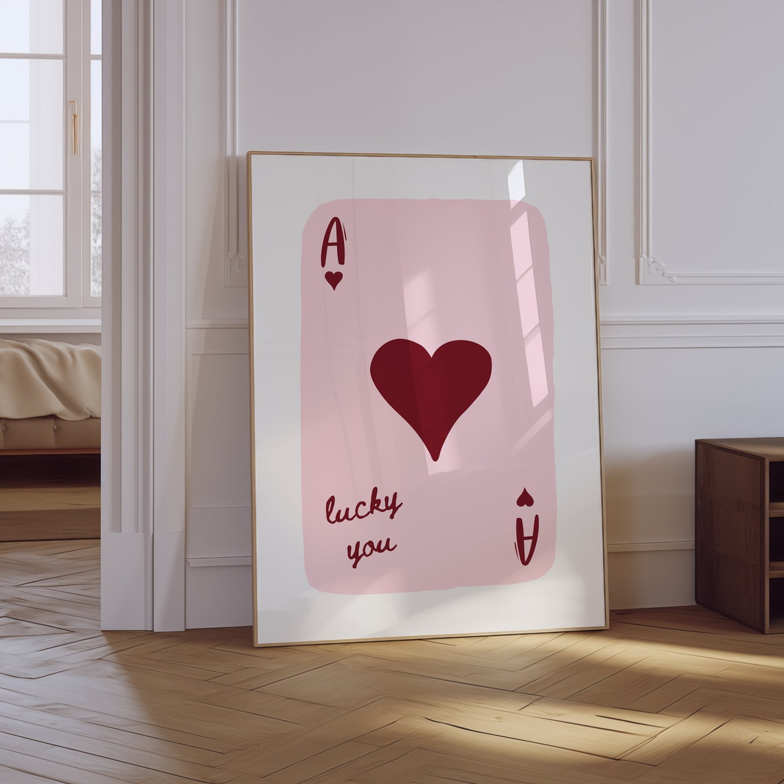 Lucky You Ace of Hearts Playing Card Pink Retro Trendy Wall Poster