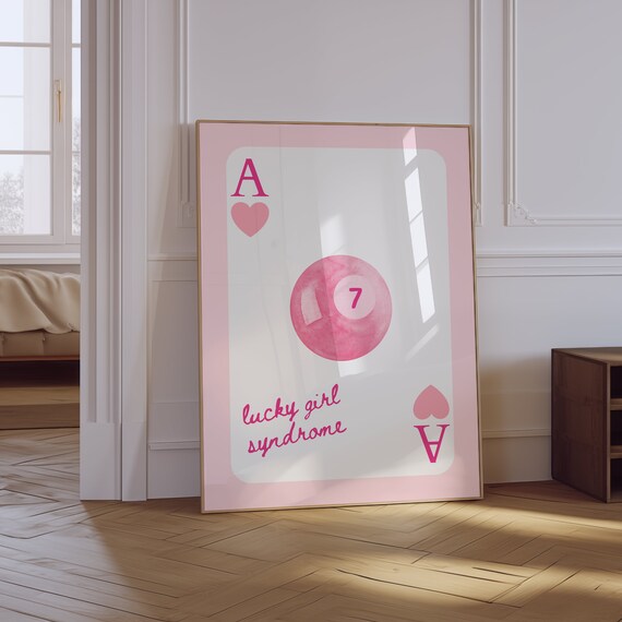 Lucky Girl Syndrome Pink Ace Card Seven Ball Lucky Art Poster