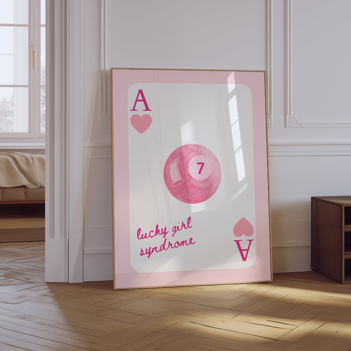 Lucky Girl Syndrome Pink Ace Card Seven Ball Lucky Art Poster