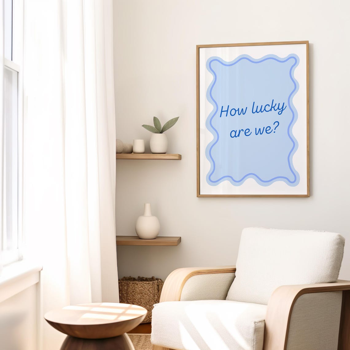 How Lucky Are We Blue Script Wavy Frame Minimalist Quote Poster - Image 3